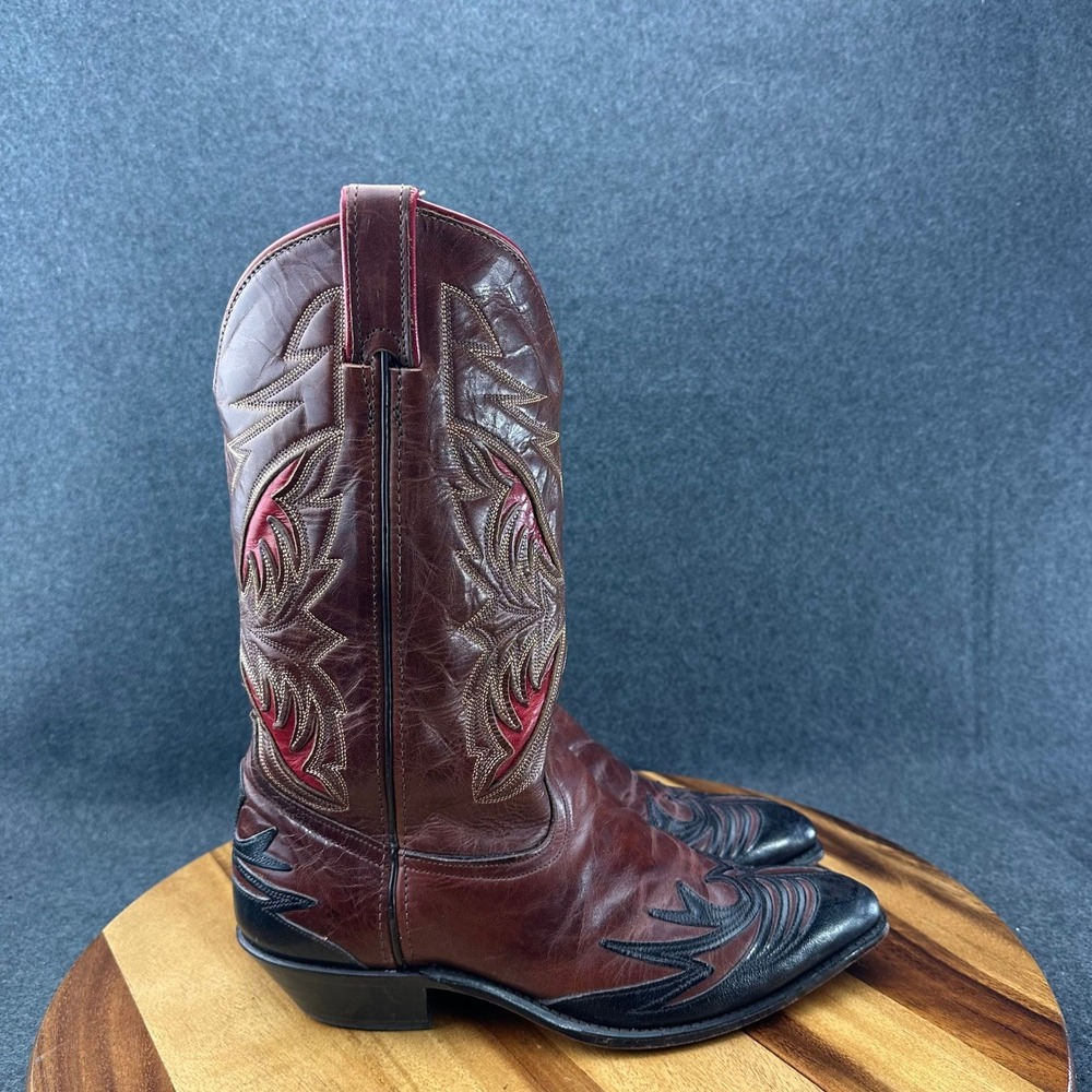 VTG 80S Code West Western Boots Womens 9.5 Red Brown Leather Cowboy Made in USA
